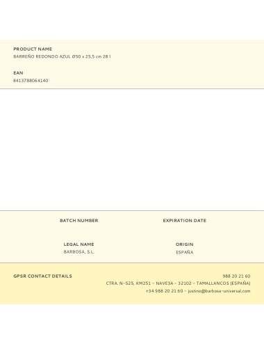 Barreño redondo azul ø50 x 25,5 cm 28 l