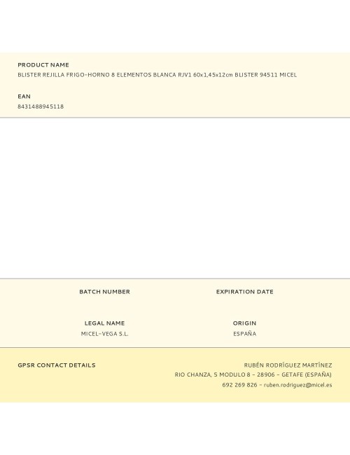 Blister rejilla frigo-horno 8 elementos blanca rjv1 60x1,45x12cm blister 94511 micel