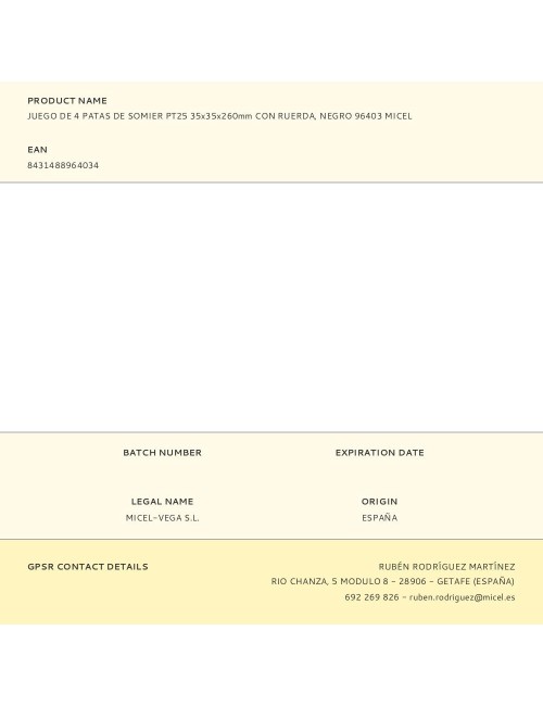 Juego de 4 patas de somier pt25 35x35x260mm con ruerda, negro 96403 micel