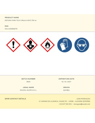 Espuma para teja, cánula, gris, 750 ml