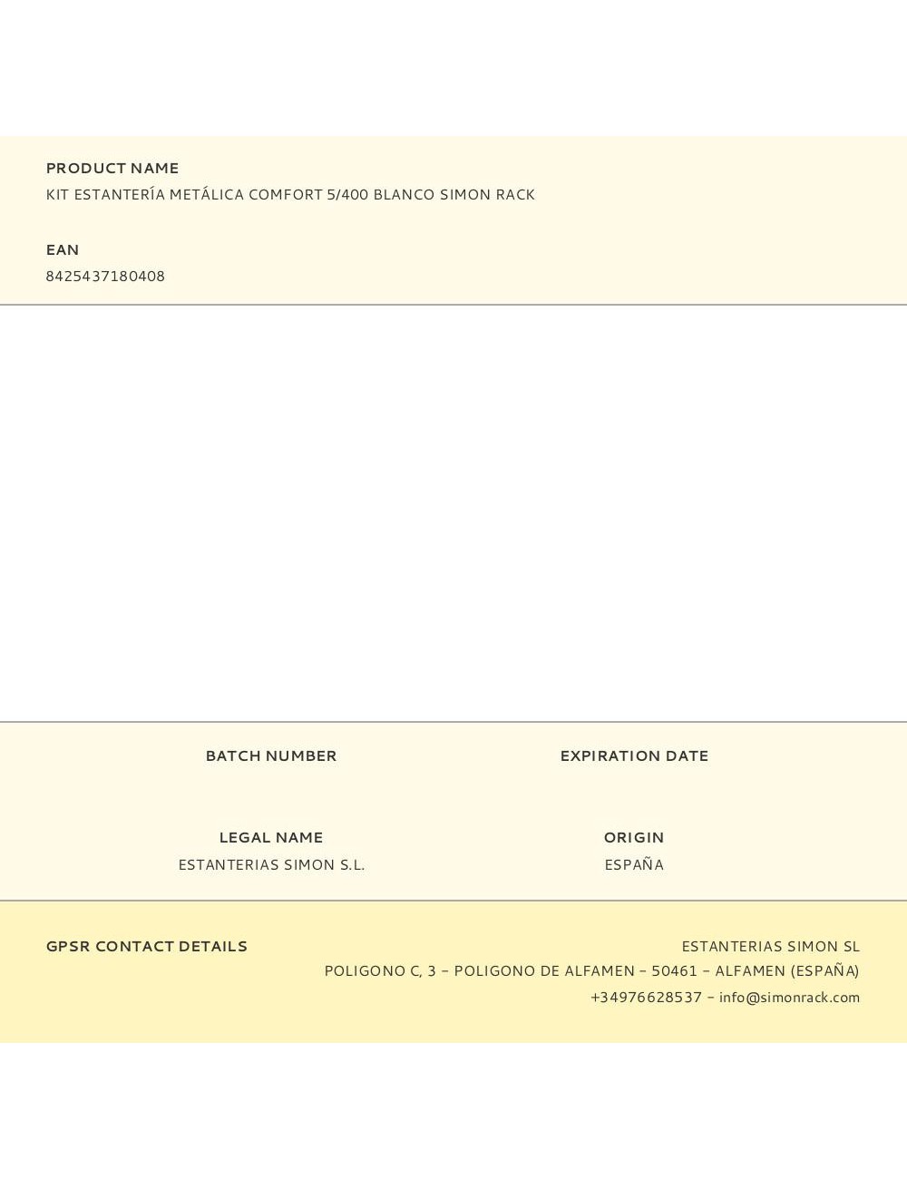 Kit estantería metálica comfort 5/400 blanco simon rack