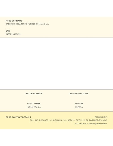 Barra de cola termofusible ø11 x 300 mm, 6 uds