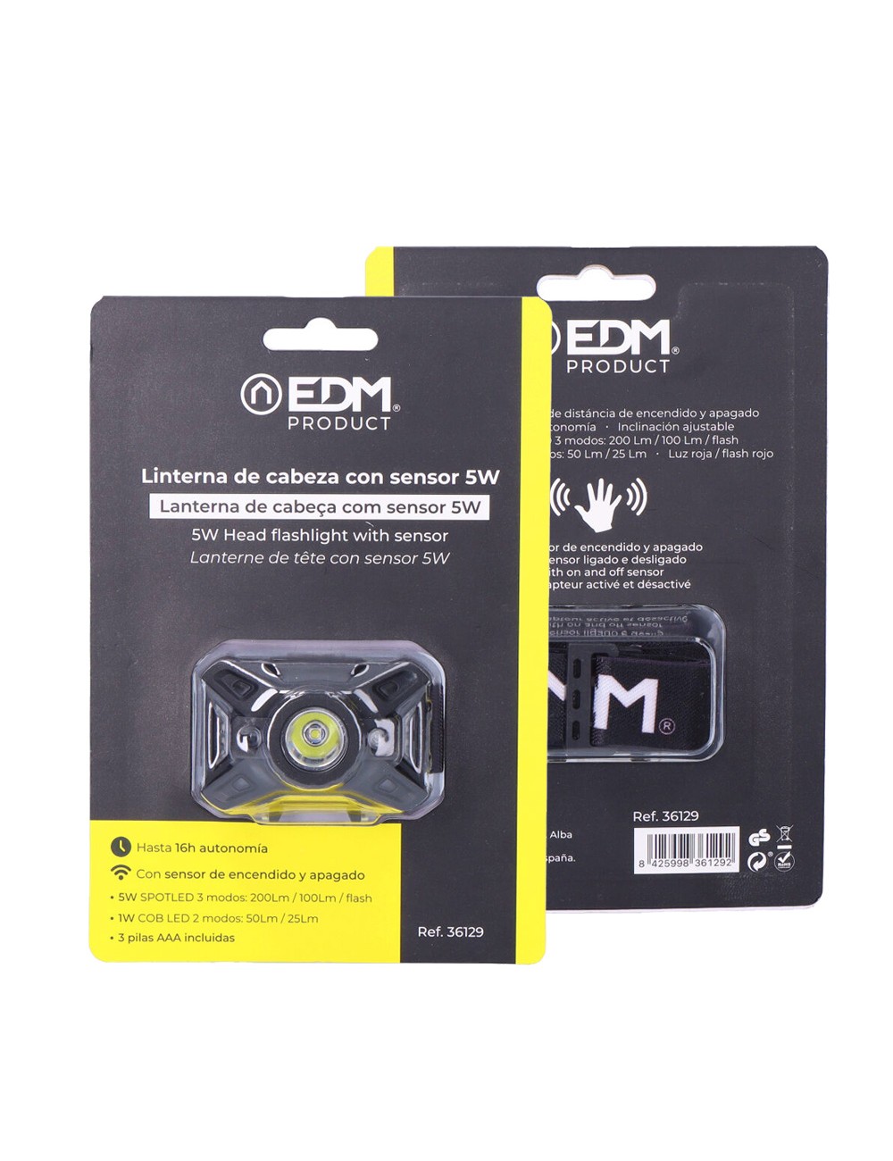 Linterna de cabeza led con interruptor y sensor 7 tipos de luz