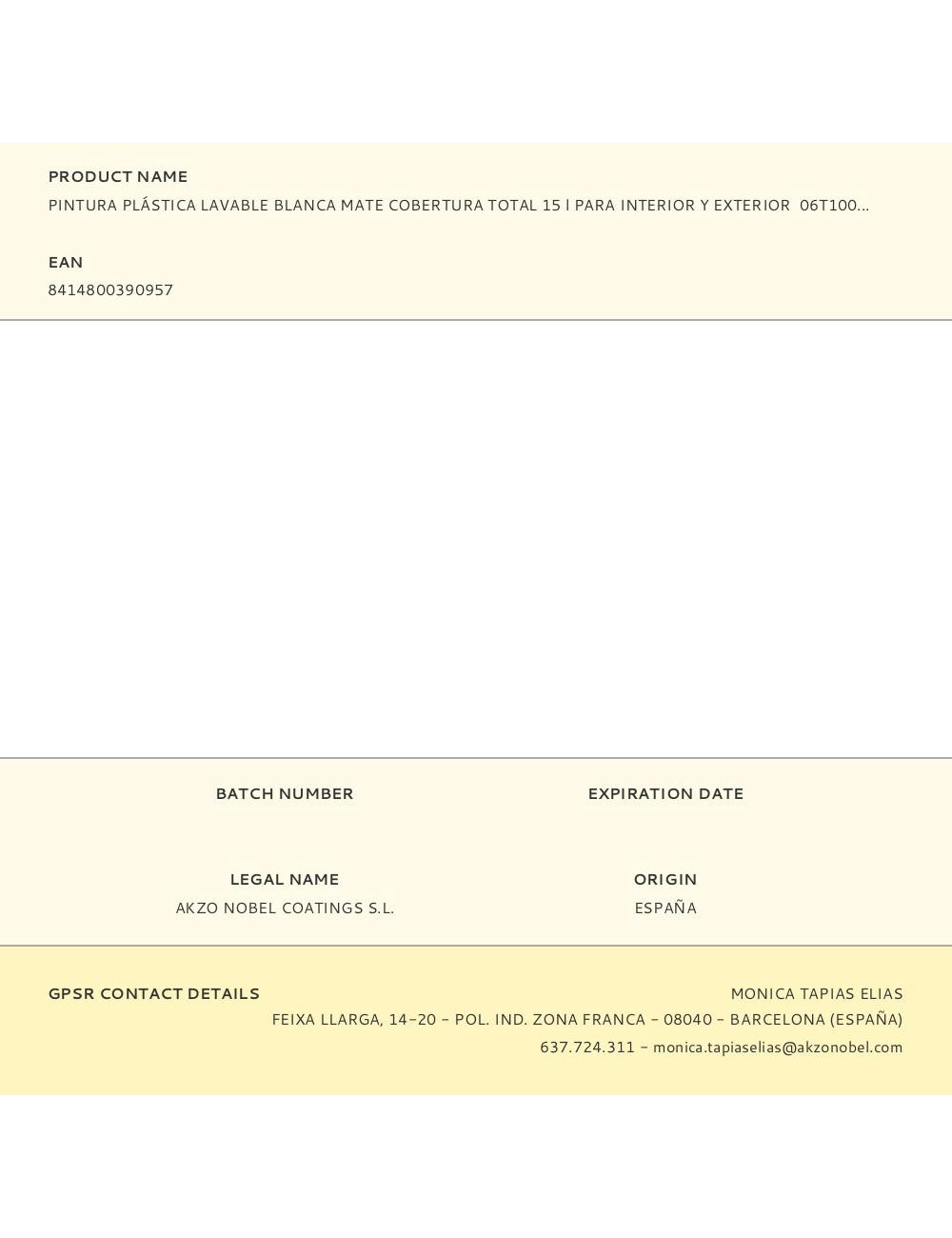 Pintura plástica vinílica veova interior/exterior eco lavable cobertura total blanco mate 15 l