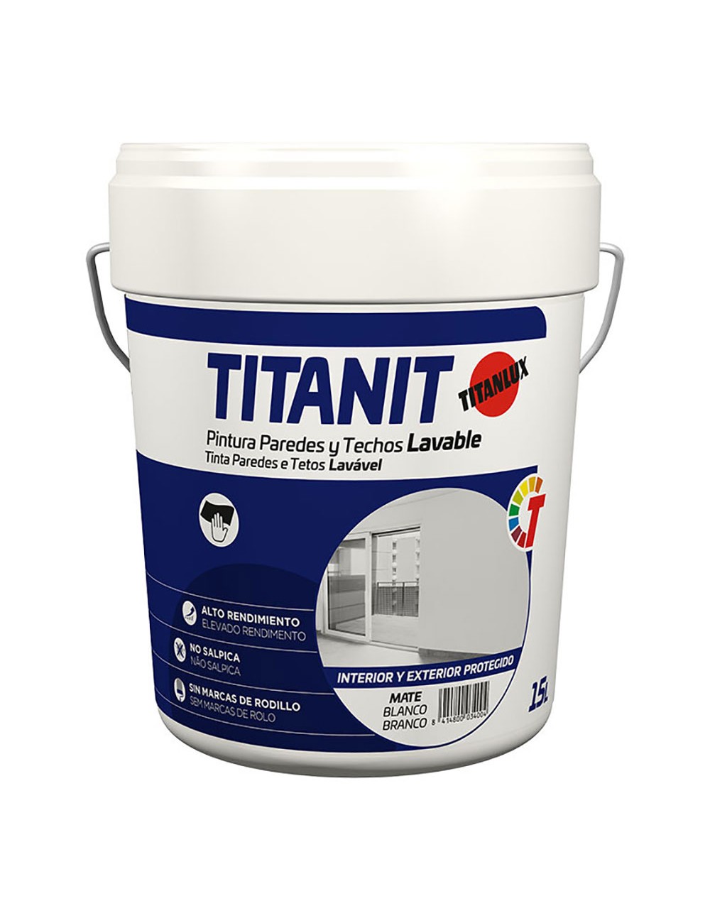 Pintura plástica acrílica estirenada interior/exterior lavable titanit blanco mate 15 l
