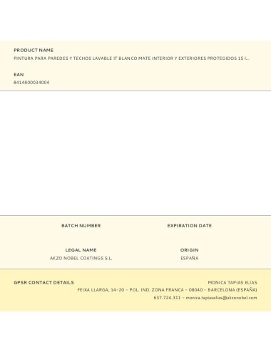 Pintura plástica acrílica estirenada interior/exterior lavable titanit blanco mate 15 l