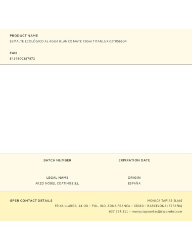 Esmalte ecológico al agua blanco mate 750 ml