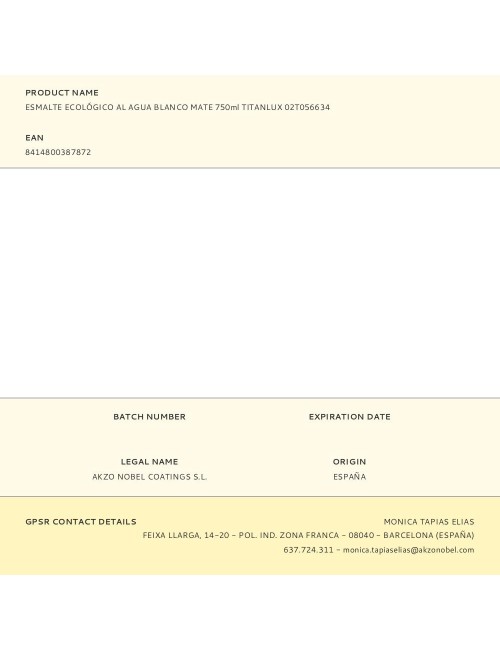 Esmalte ecológico al agua blanco mate 750 ml