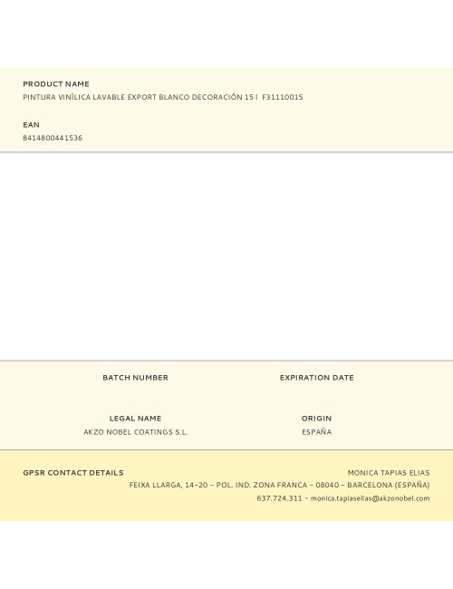 Pintura plástica vinílica veova interior eco lavable export blanco mate 15 l