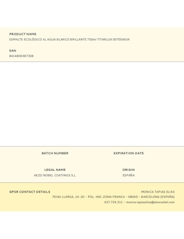 Esmalte ecológico al agua blanco brillante 750 ml