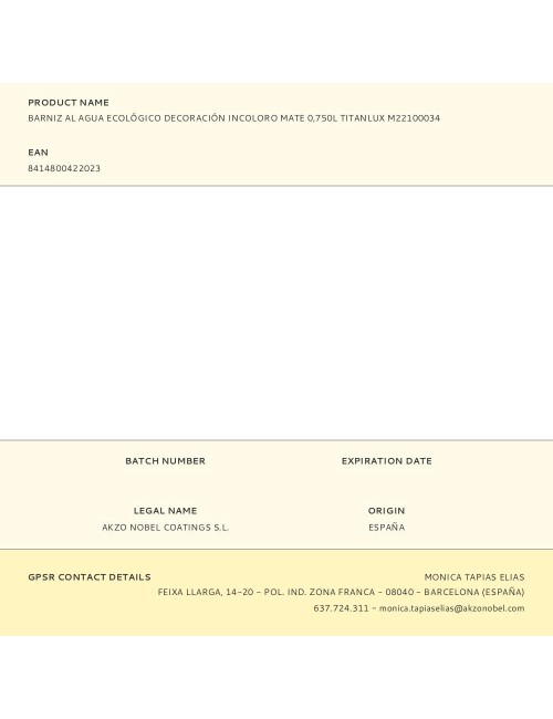 Barniz al agua ecológico decoración incoloro mate 750 ml