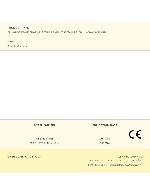 Peinadora/barredora electrica para césped artificial 1600w garland