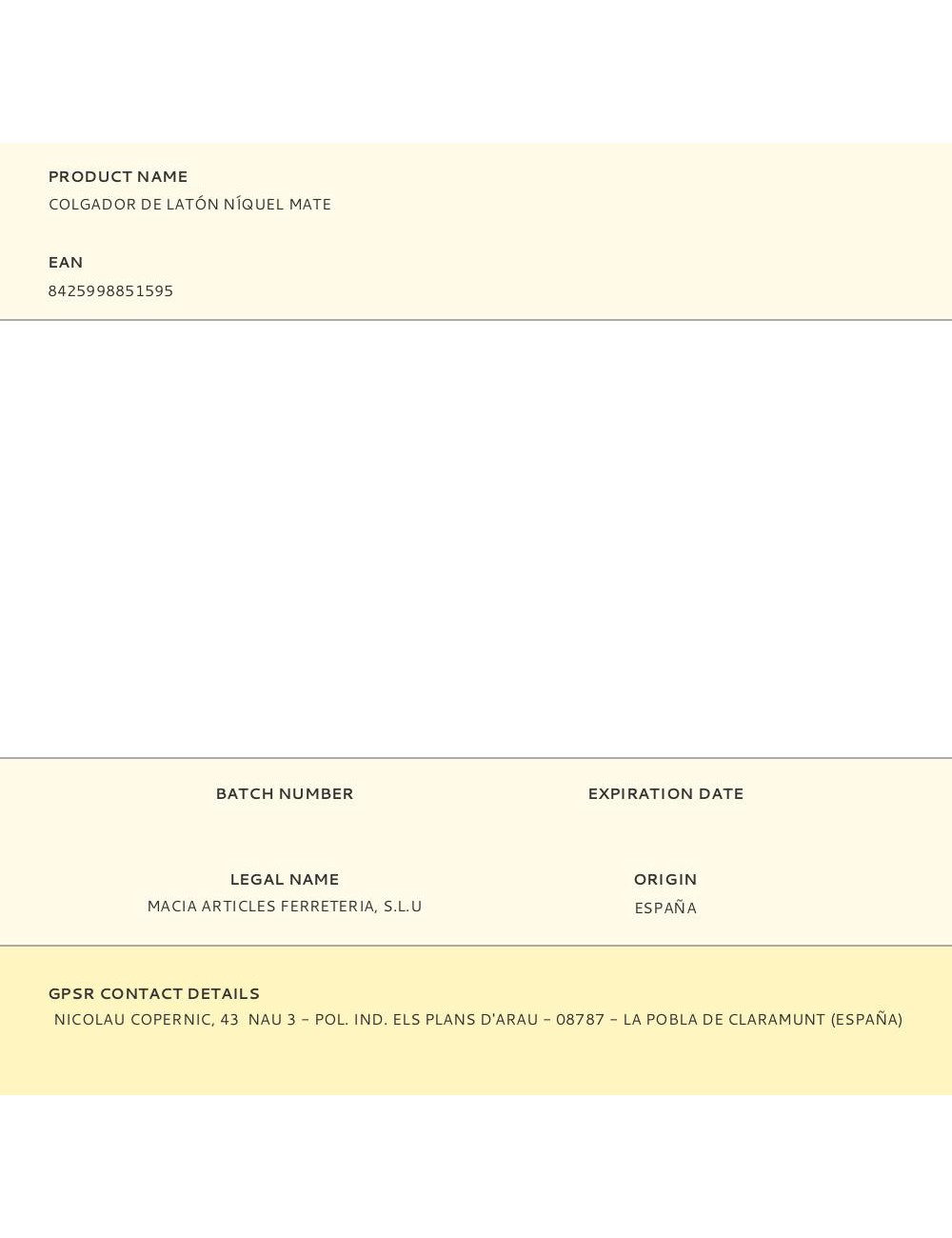 Colgador de latón níquel mate