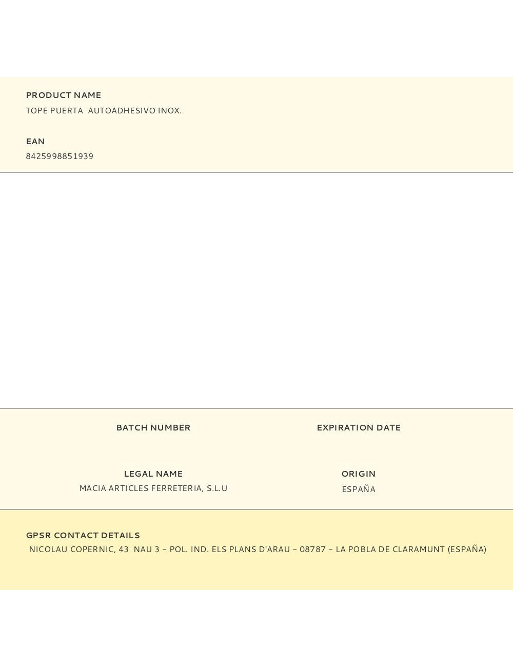 Tope puerta autoadhesivo inox.