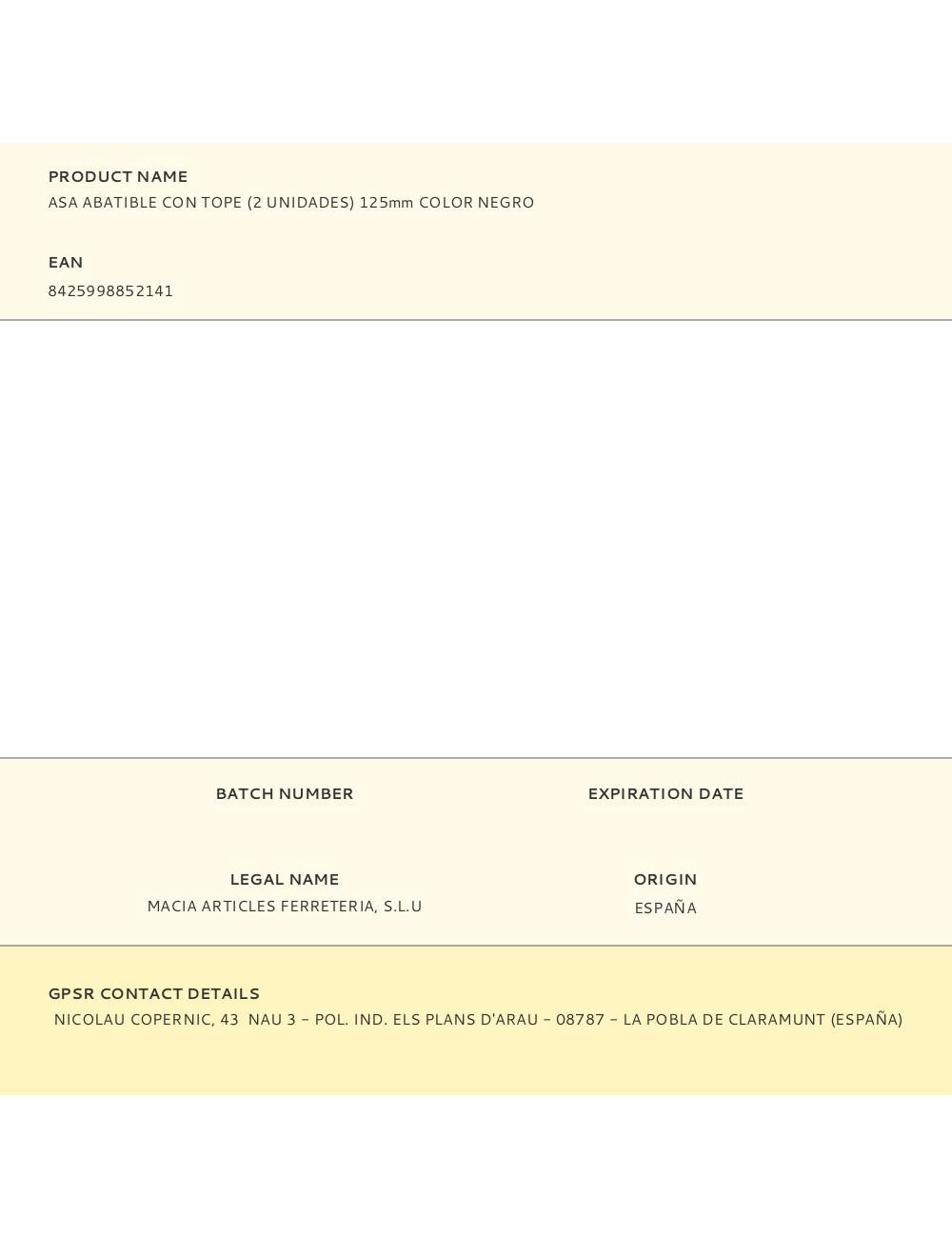 Asa abatible con tope (2 unidades) 125mm color negro