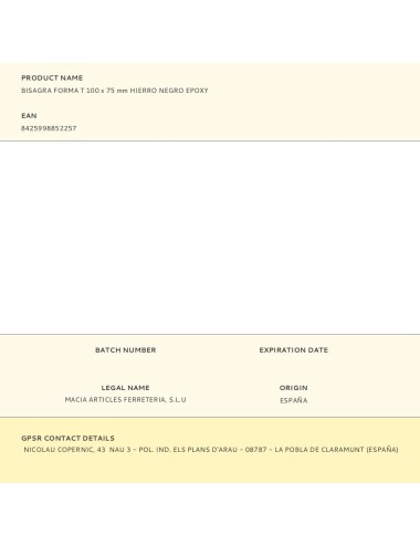 Bisagra forma t 100 x 75 mm hierro negro epoxy