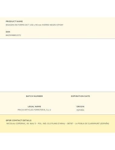 Bisagra en forma de t 150 x 90 mm hierro negro epoxy