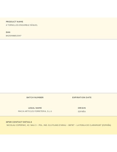 Tornillos ensamble níquel, 4 uds