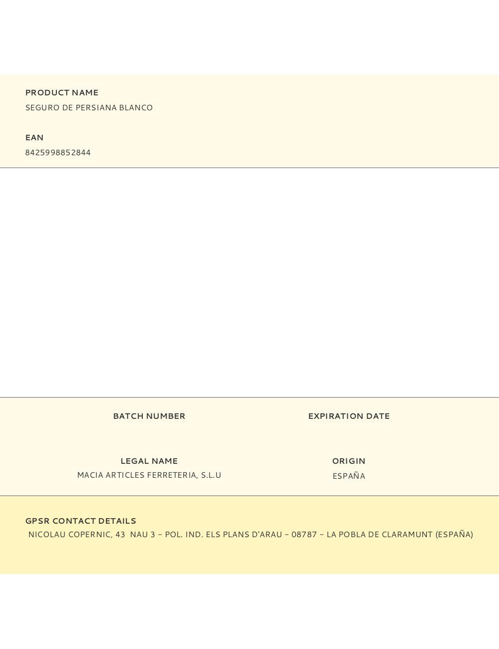 Seguro de persiana blanco