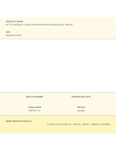 Set 10 tableros calabo (contrachapado) 900x600x3mm. bertini