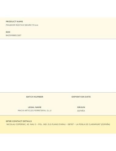 Pasador rústico negro 70 mm