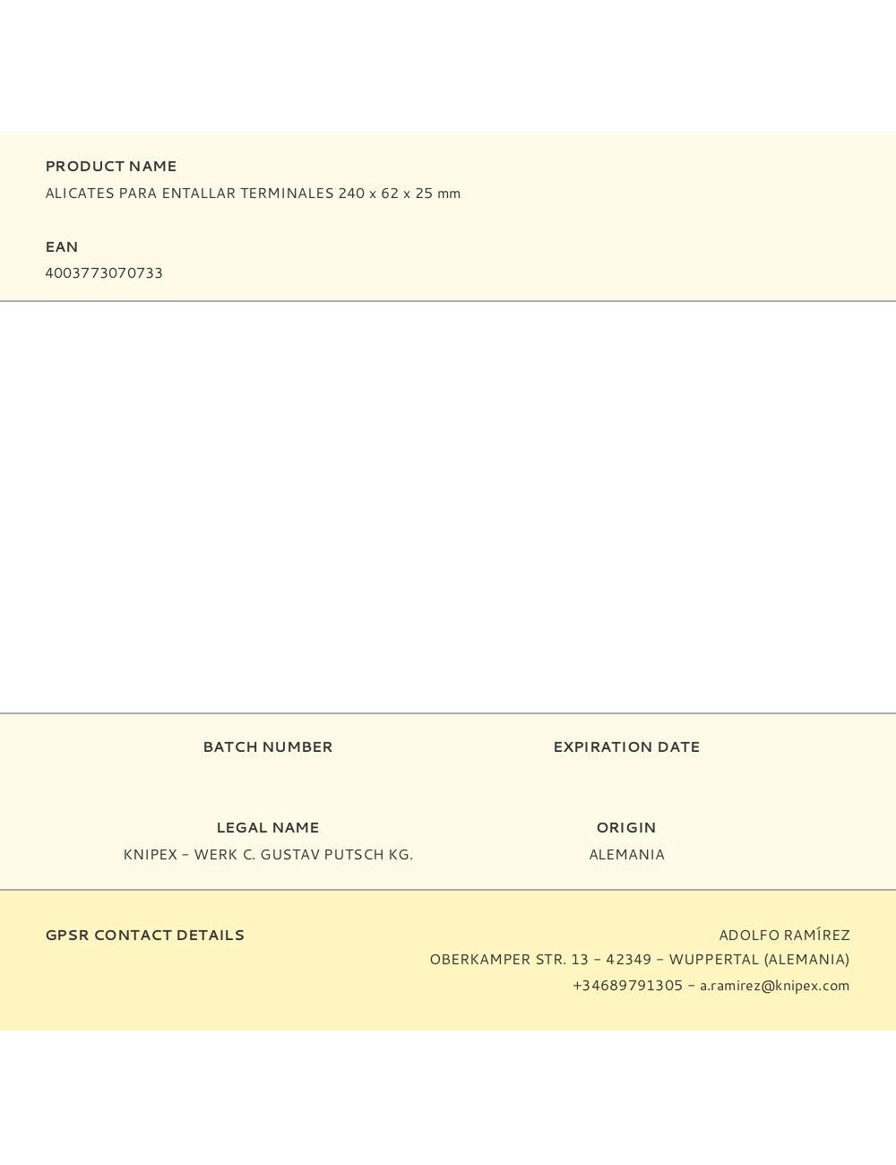 Alicates para entallar terminales 240 x 62 x 25 mm