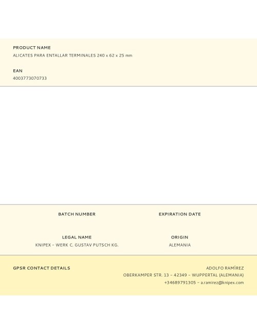 Alicates para entallar terminales 240 x 62 x 25 mm