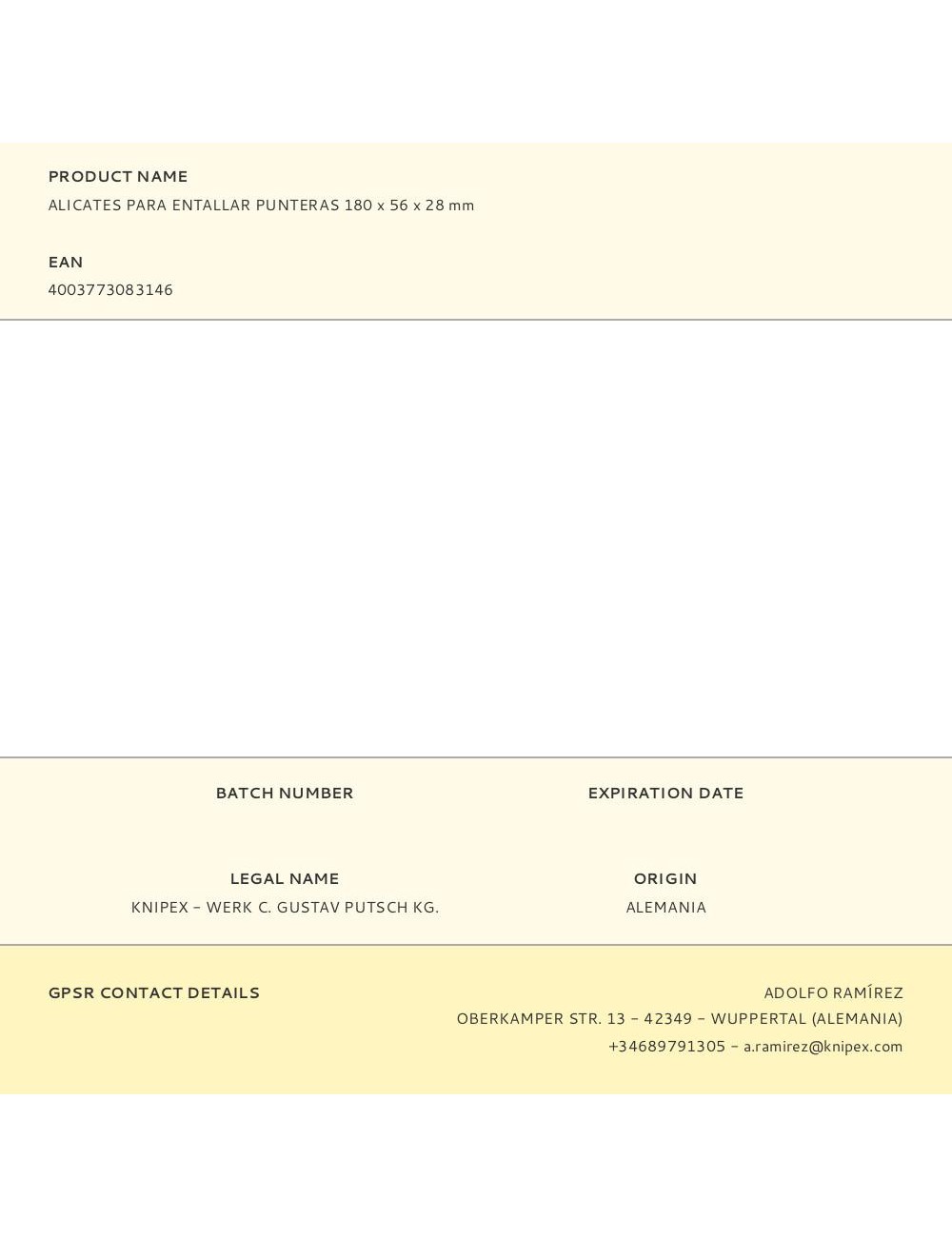 Alicates para entallar punteras 180 x 56 x 28 mm