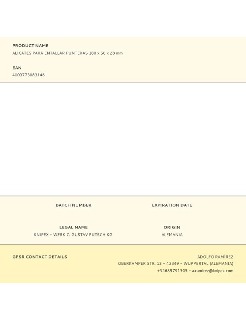 Alicates para entallar punteras 180 x 56 x 28 mm