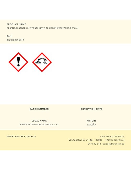 Desengrasante universal listo al uso pulverizador 750 ml