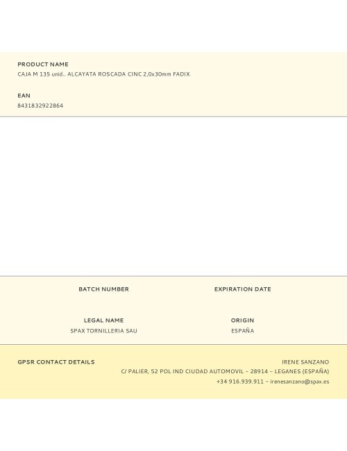 Caja m 135 unid.. alcayata roscada cinc 2,0x30mm fadix