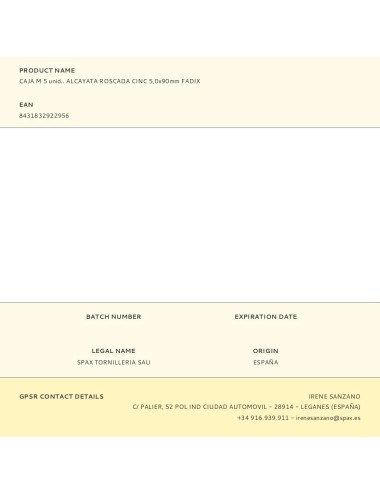 Caja m 5 unid.. alcayata roscada cinc 5,0x90mm fadix