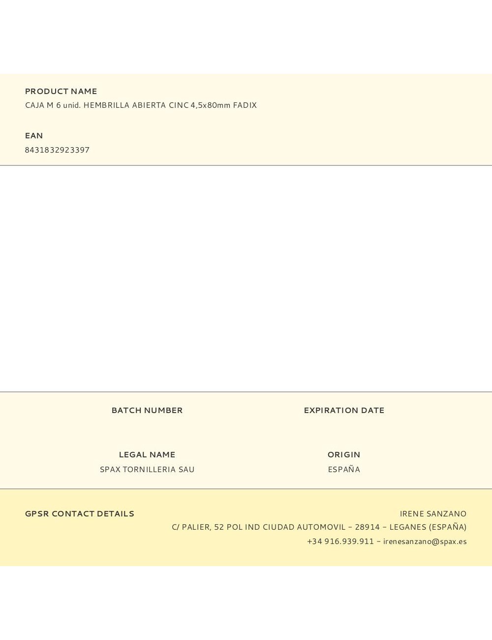 Hembrilla abierta zincado 4,5 x 80 mm, caja m 6 uds