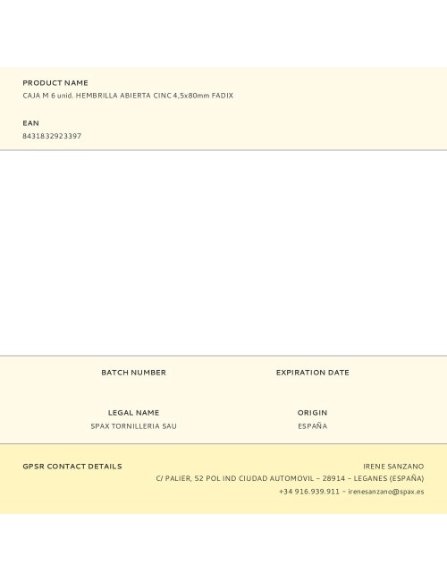 Hembrilla abierta zincado 4,5 x 80 mm, caja m 6 uds