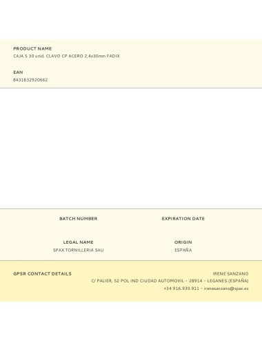 Caja s 30 unid. clavo cp acero 2,4x30mm fadix