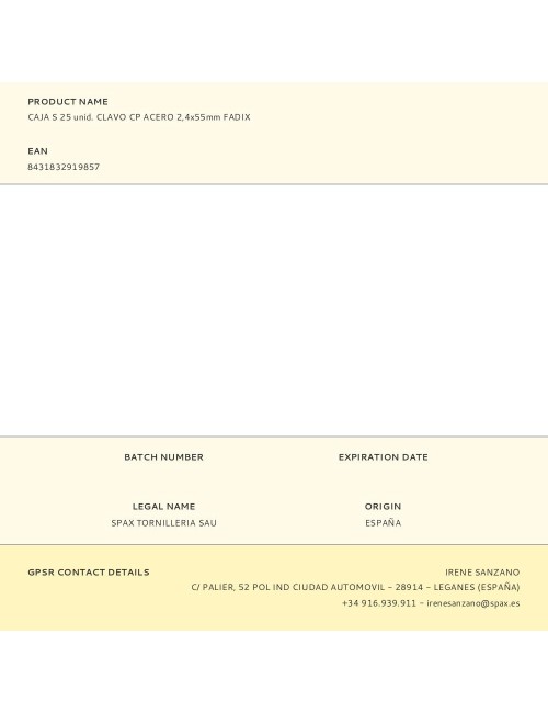 Caja s 25 unid. clavo cp acero 2,4x55mm fadix