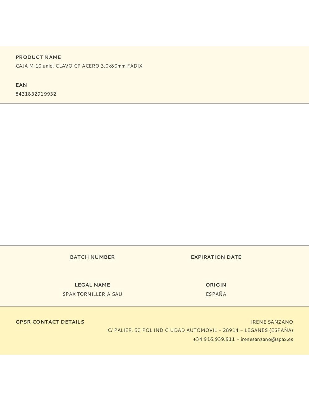 Caja m 10 unid. clavo cp acero 3,0x80mm fadix