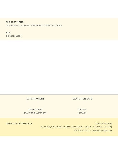 Caja m 30 unid. clavo cp ancha acero 2,5x30mm fadix