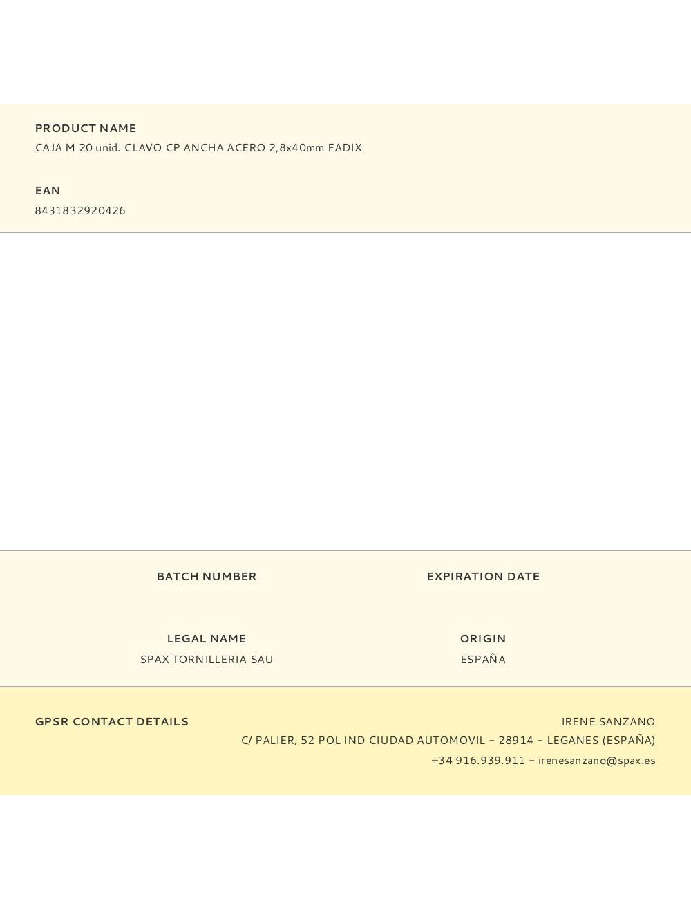 Caja m 20 unid. clavo cp ancha acero 2,8x40mm fadix