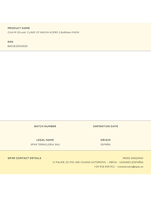 Caja m 20 unid. clavo cp ancha acero 2,8x40mm fadix