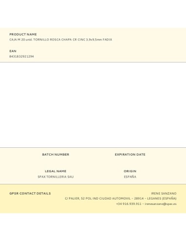 Caja m 20 unid. tornillo rosca chapa cr cinc 3,9x9,5mm fadix