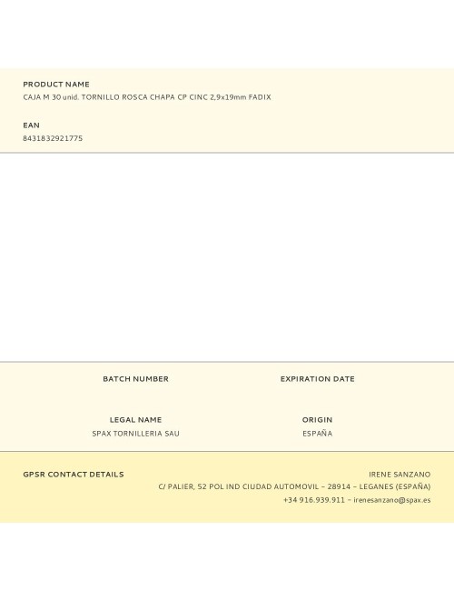 Caja m 30 unid. tornillo rosca chapa cp cinc 2,9x19mm fadix