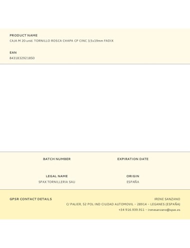 Caja m 20 unid. tornillo rosca chapa cp cinc 3,5x19mm fadix