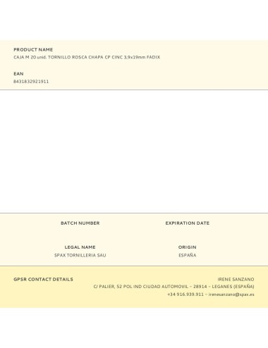 Caja m 20 unid. tornillo rosca chapa cp cinc 3,9x19mm fadix