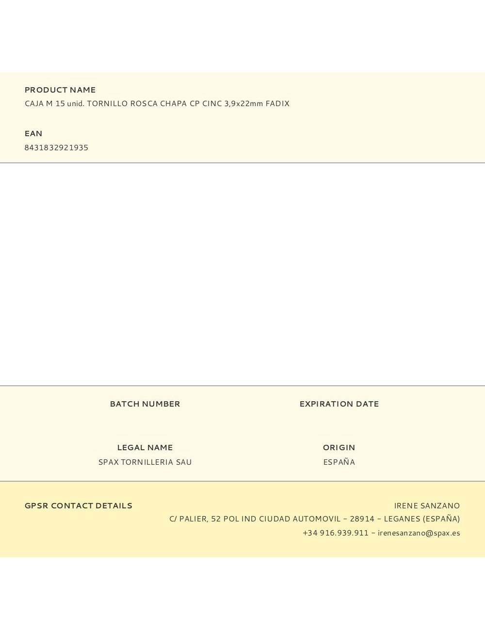 Caja m 15 unid. tornillo rosca chapa cp cinc 3,9x22mm fadix