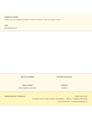 Caja s 15 unid. tornillo rosca chapa cp autot. cinc 4,2x19mm fadix