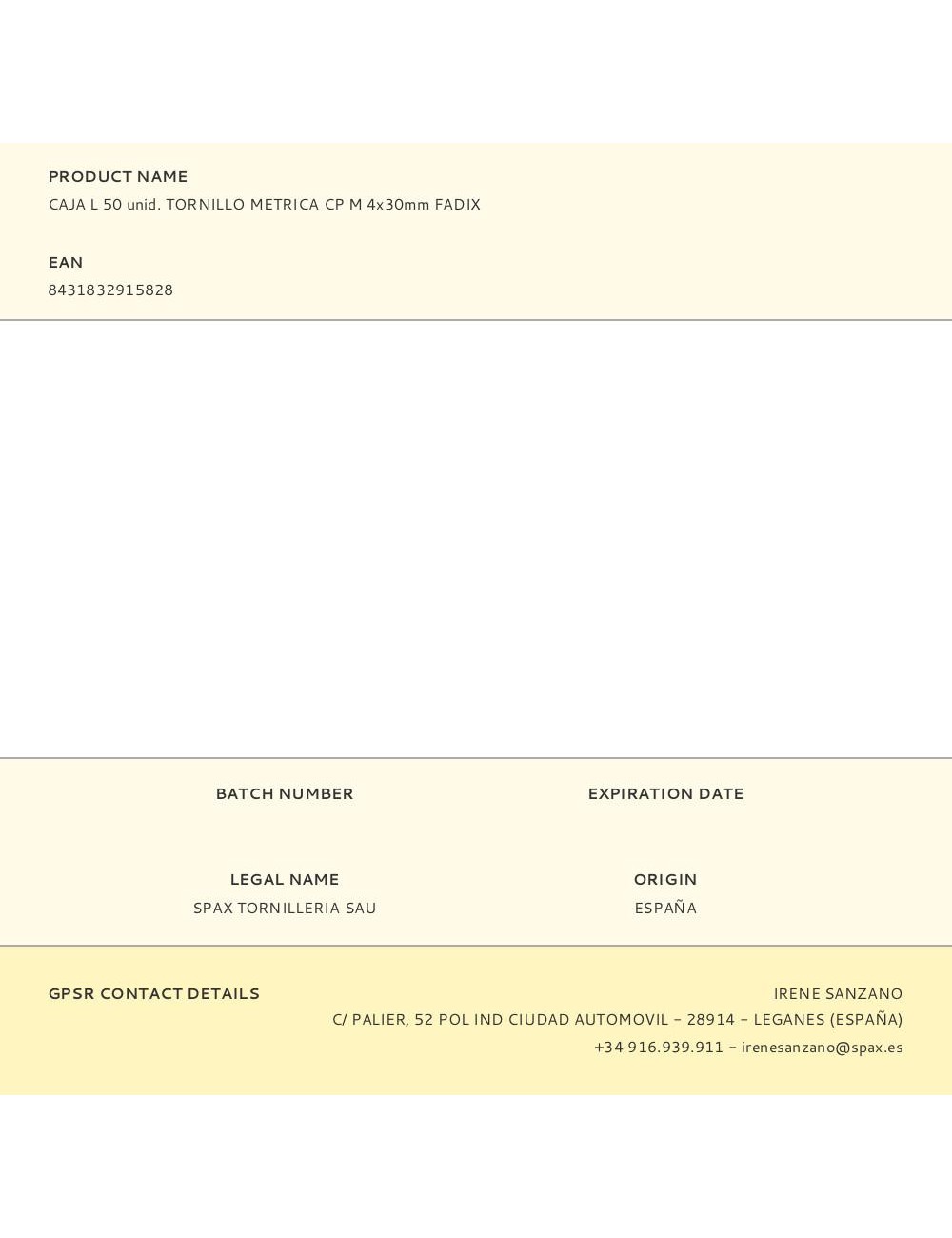 Caja l 50 unid. tornillo metrica cp m 4x30mm fadix