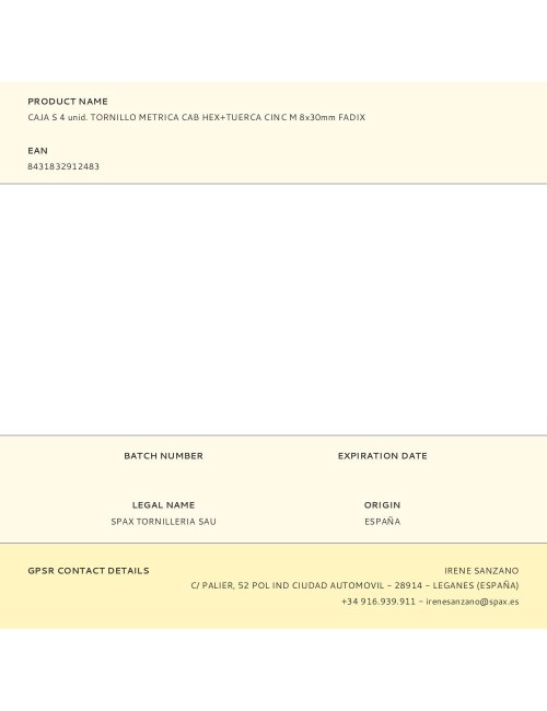 Caja s 4 unid. tornillo metrica cab hex+tuerca cinc m 8x30mm fadix
