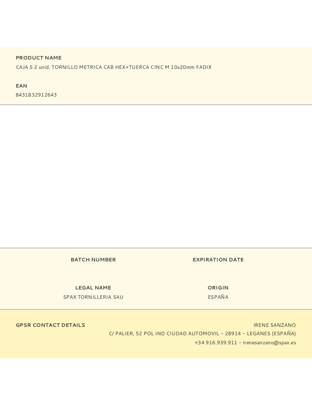 Caja s 2 unid. tornillo metrica cab hex+tuerca cinc m 10x20mm fadix