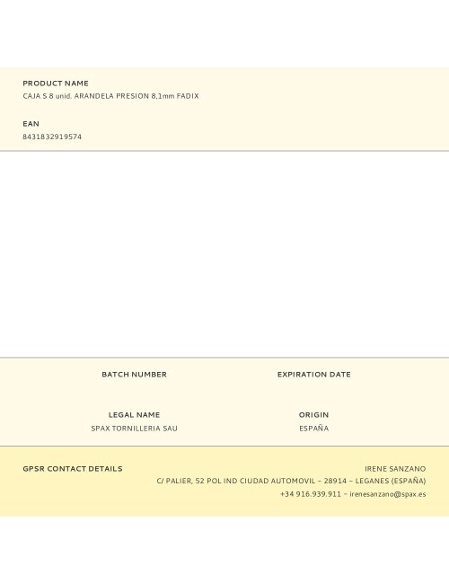 Caja s 8 unid. arandela presion 8,1mm fadix